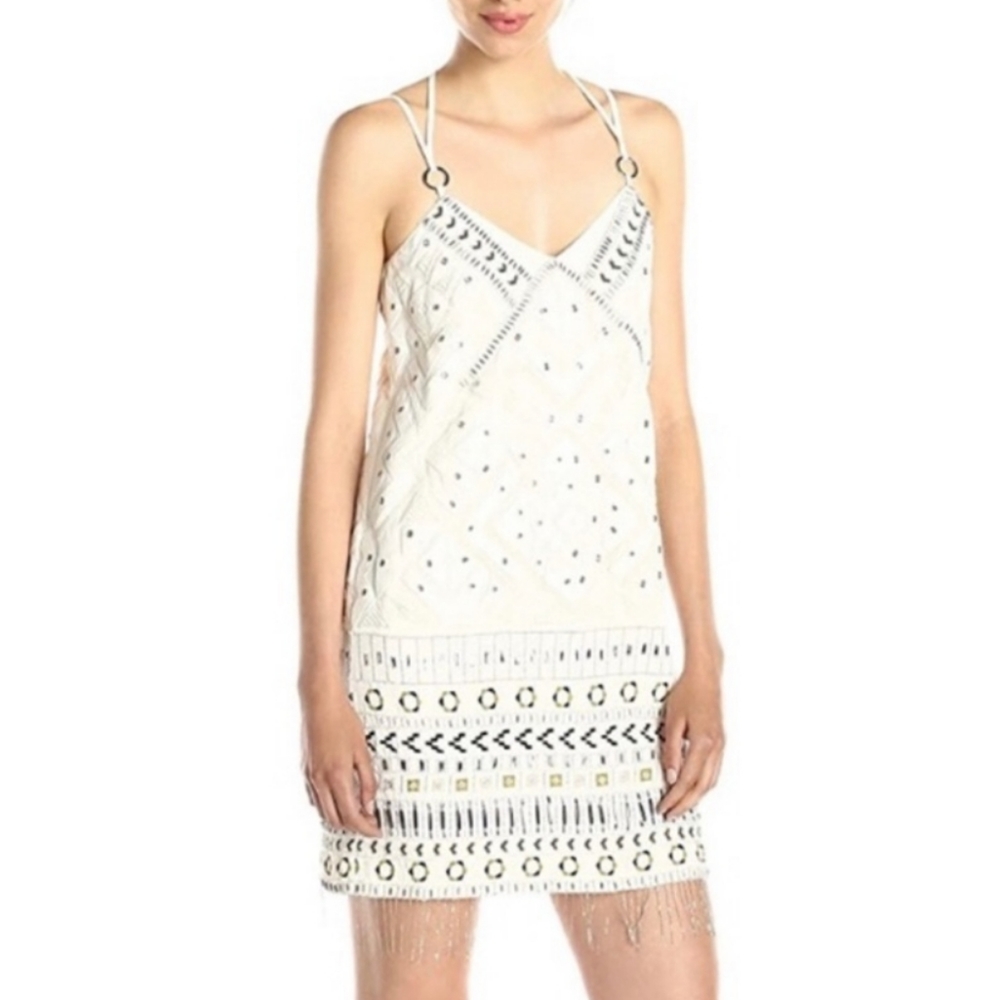 NWT French Connection Leather Dress Women Ivory Sz4 Wedding Vacation Resort